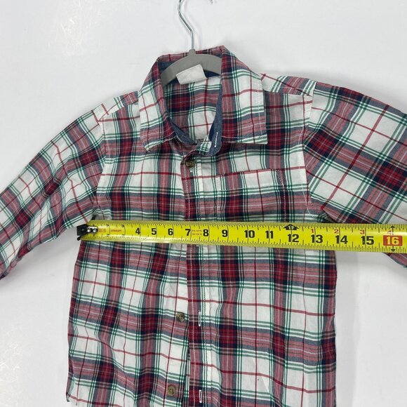 0401 Crazy 8 Kids Plaid Button Down Shirt – Red/Green | Long Sleeve | Size 5T - Picture 4 of 7